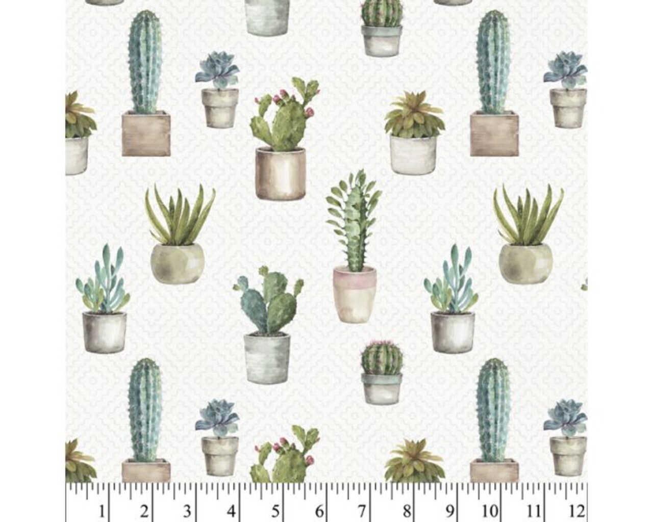 Potted Cactus Cotton Fabric | By the Yard | Sewing and Crafting | 44 inches wide